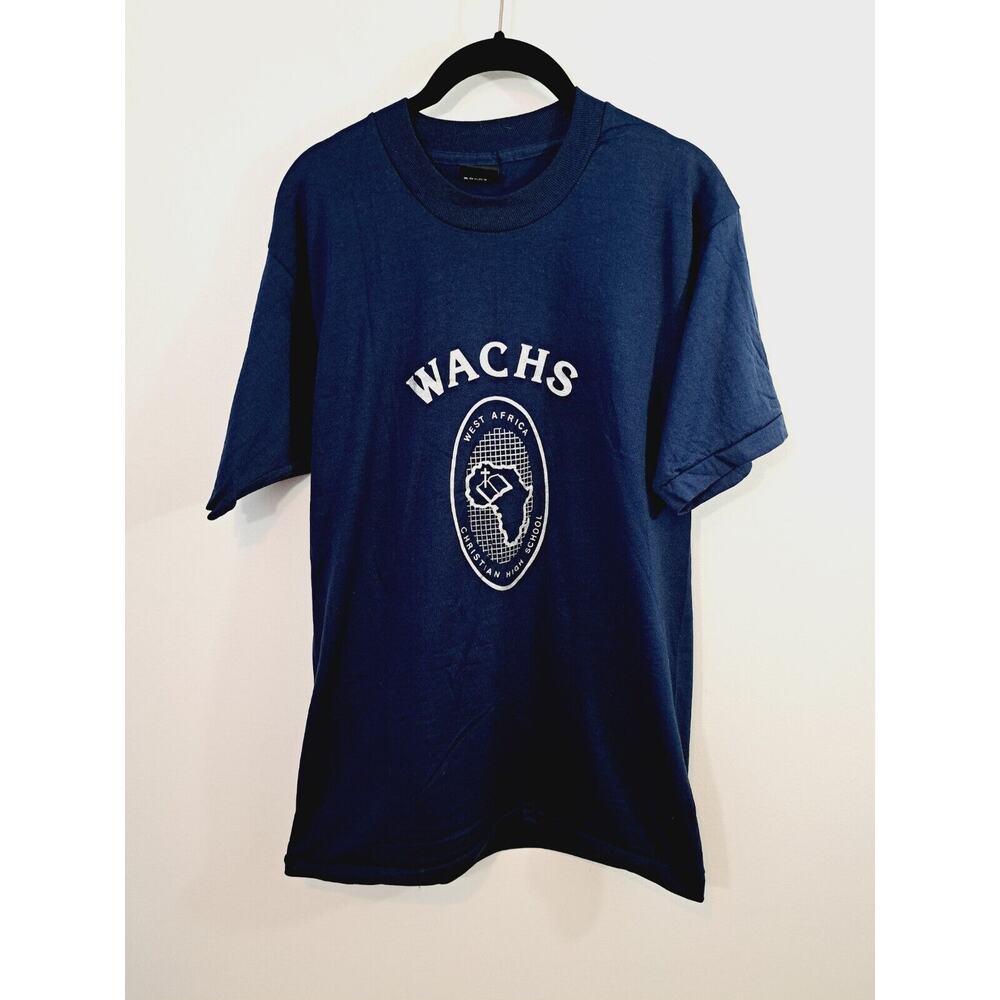 Screen Stars Best Vintage Men's Wachs West Africa Christian School Tee Navy Blue